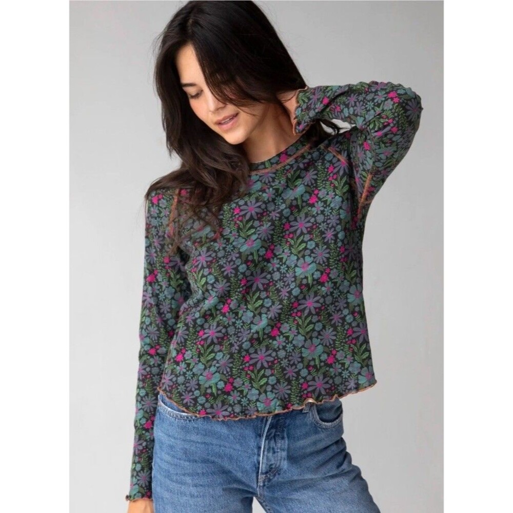 Natural Life Women’s Lily Cotton Long Sleeve Tee Shirt Floral Size L